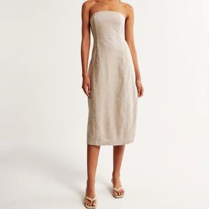 Abercrombie and Fitch Strapless Linen Blend MIDI Dress